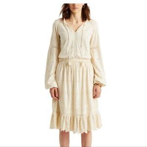 Ralph Lauren Cream Eyelet Boho Peasant Jersey Dress S New